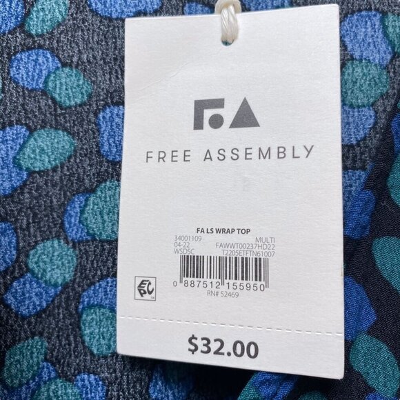 FREE ASSEMBLY Top Size XXXL Green Blue Dot Crossover Boho Long Sleeve Blouse - Picture 5 of 10